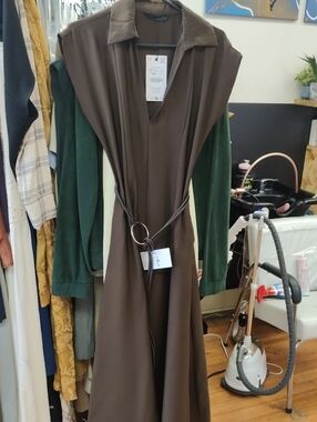Zara Brown  Collared Dress with Belt